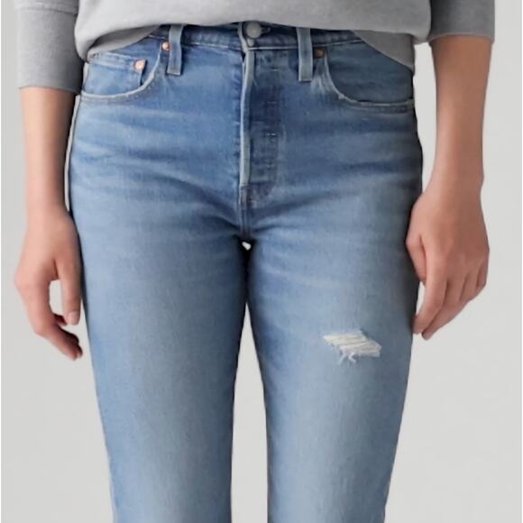 Levi's Premium 501 S Skinny Blue Jeans Button Fly 31x32 Distress Red Tab NEW $98 - Picture 3 of 16